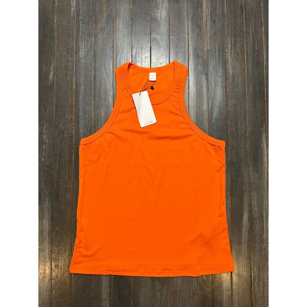 KSTM Women Orange Ribbed Racerback Tank Top High Neck Sleeveless